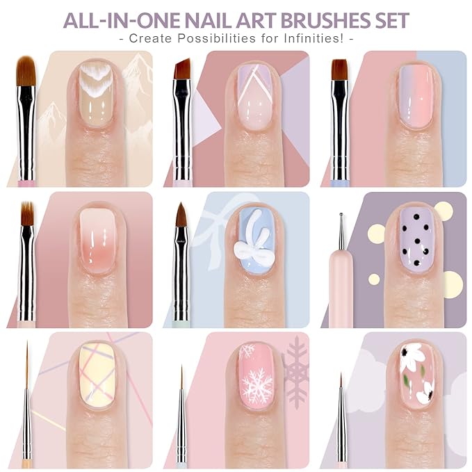 GAOY 8 Pcs Nail Brushes for Nail Art, Nail Design Tools for Nail Detail Painting, French Liner and Dotting Pens for Nail DIY-Velvo Beauty