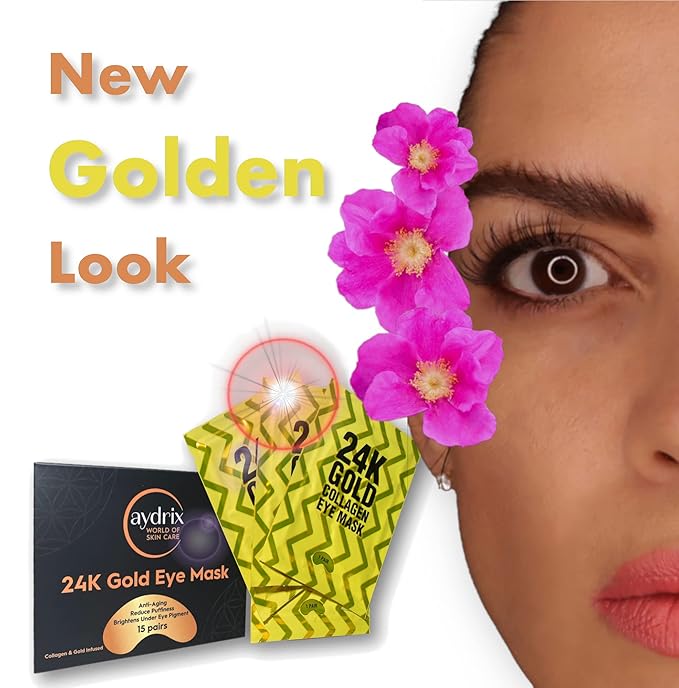 24K Gold Under Eye Mask Treatment - Corrects Puffy Eyes, Dark Circles - Reduces Wrinkles, Fine Lines and Hydrates Your Skin - 15 Golden Eye Mask Pairs-Velvo Beauty