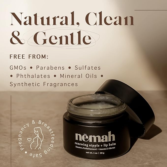 Nemah - Organic Nipple Butter, Nipple Cream for dry cracked nipples, Nourishing Nipple Balm for Breastfeeding, Non-Greasy Vegan Lip Balm with Calendula, Jojoba Oil, and Other Botanical Extracts, 30 g-Velvo Beauty