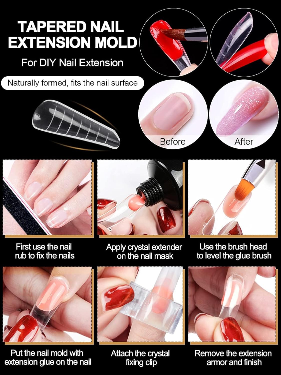 EBANKU 120Pcs Dual Nail Forms for Poly Gel - Extension Stiletto Almond System Mold, False Tips for Builder Gel Art Design Salon & DIY - 12 Sizes-Velvo Beauty