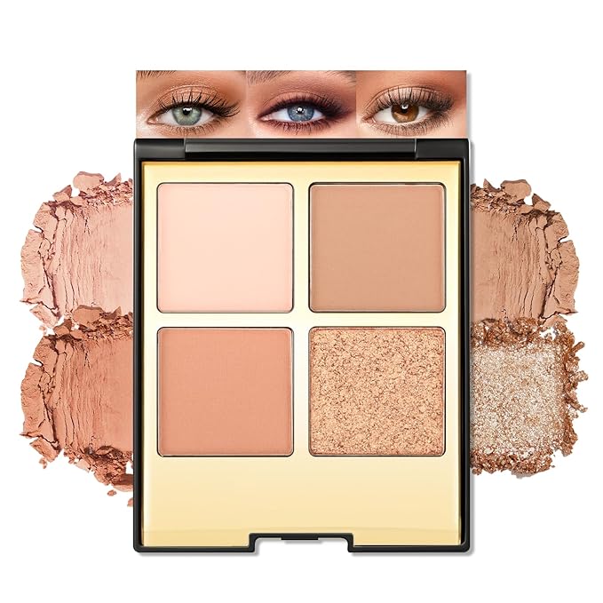 Erinde 4 Colors Eyeshadow Palette Eye Shadow Makeup, Matte Shimmer Metallic Off-white Light brown Peach Bronze Nude Neutral Eyeshadow, Long Wearing, Pigmented Blendable, Quad Eye Shadow Palette, 06-Velvo Beauty