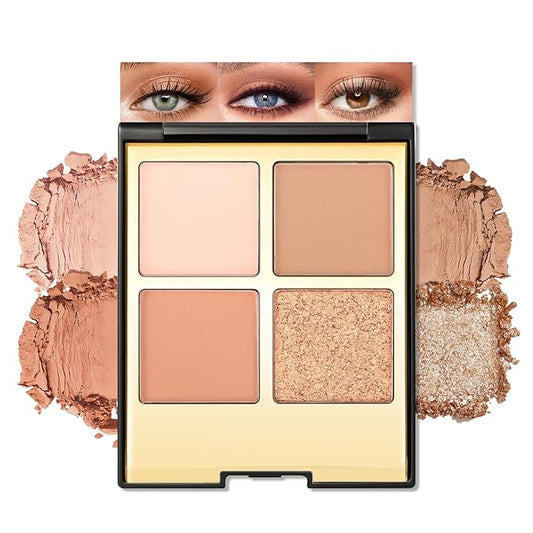 Erinde 4 Colors Eyeshadow Palette Eye Shadow Makeup, Matte Shimmer Metallic Off-white Light brown Peach Bronze Nude Neutral Eyeshadow, Long Wearing, Pigmented Blendable, Quad Eye Shadow Palette, 06-Velvo Beauty