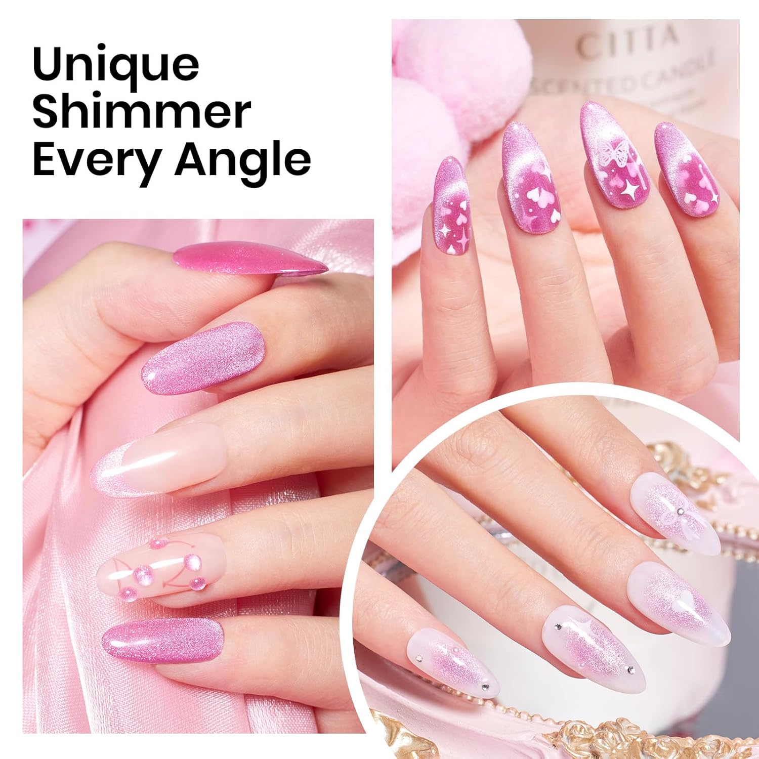 Beetles Pink Cat Eye Gel Nail Polish - 15ml Pink Velvet Cat Eye Magnetic Glitter Gel Polish Soak Off UV Salon DIY French Nail Art Home Manicure Gift for Women-Velvo Beauty