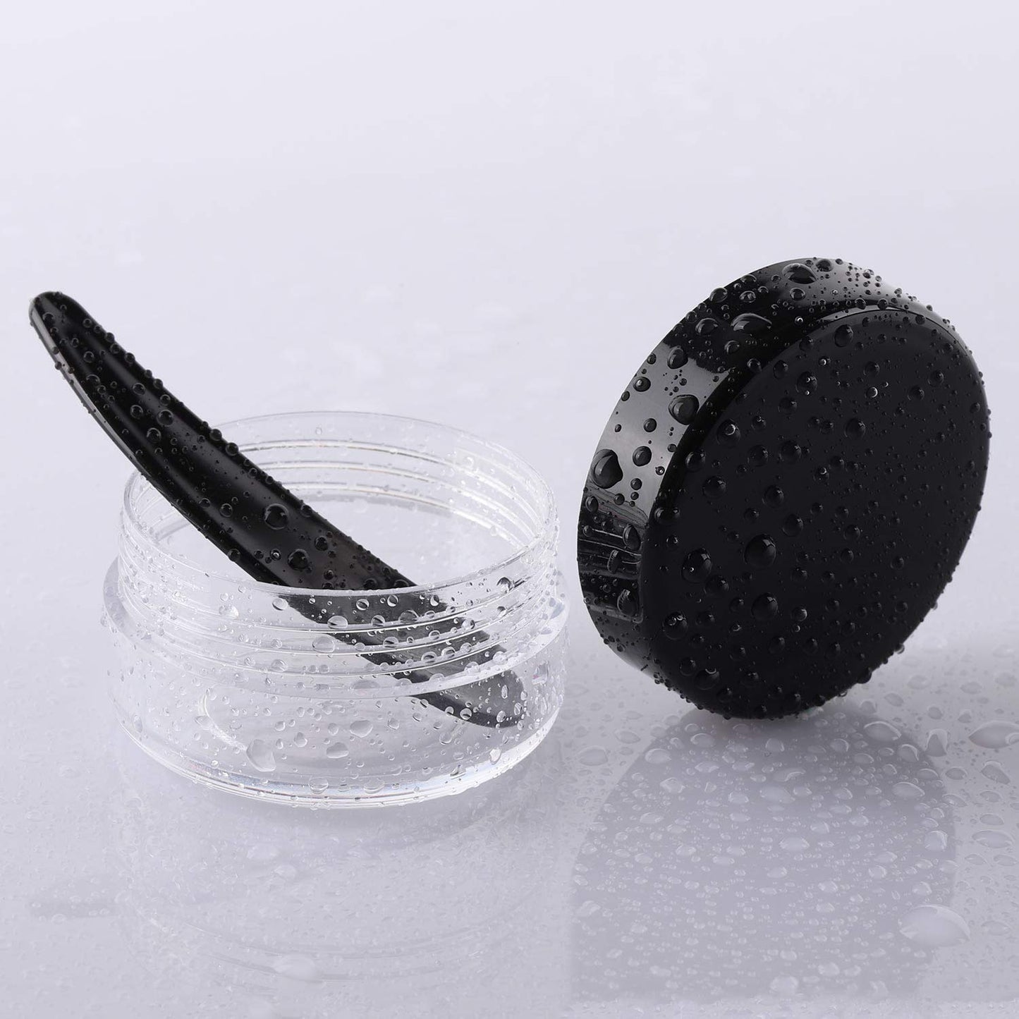 Refillable Cosmetic Sample Jars - 100 Pack 10g (0.35oz) Black Small Travel Containers with Lids + 10 Mini Makeup Spatulas - BPA Free-Velvo Beauty