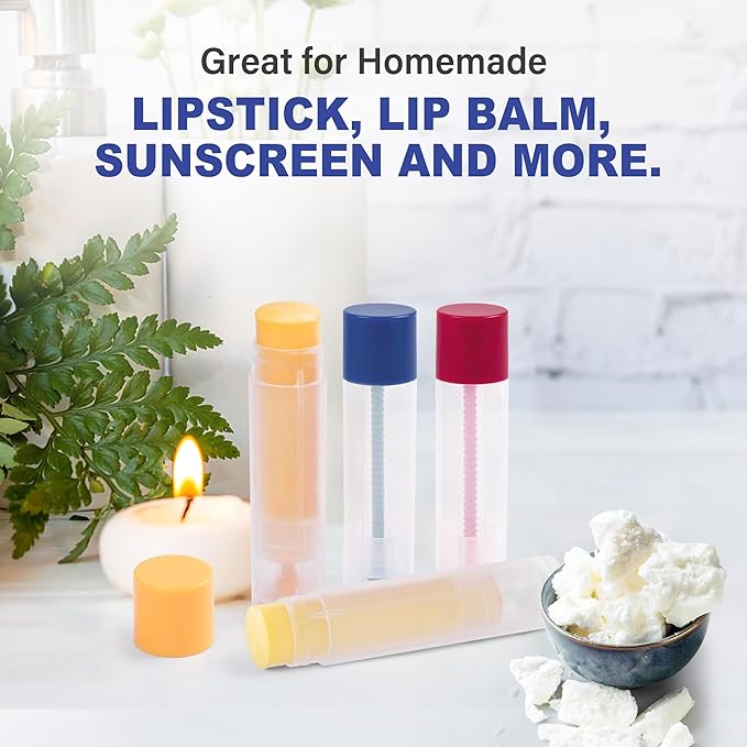 LotFancy Lip Balm Tubes, 60 Empty, 5.5ml, Clear Plastic Containers with 4 Color Caps, BPA Free, Leak Free, Refillable (Yellow White Blue Red)-Velvo Beauty