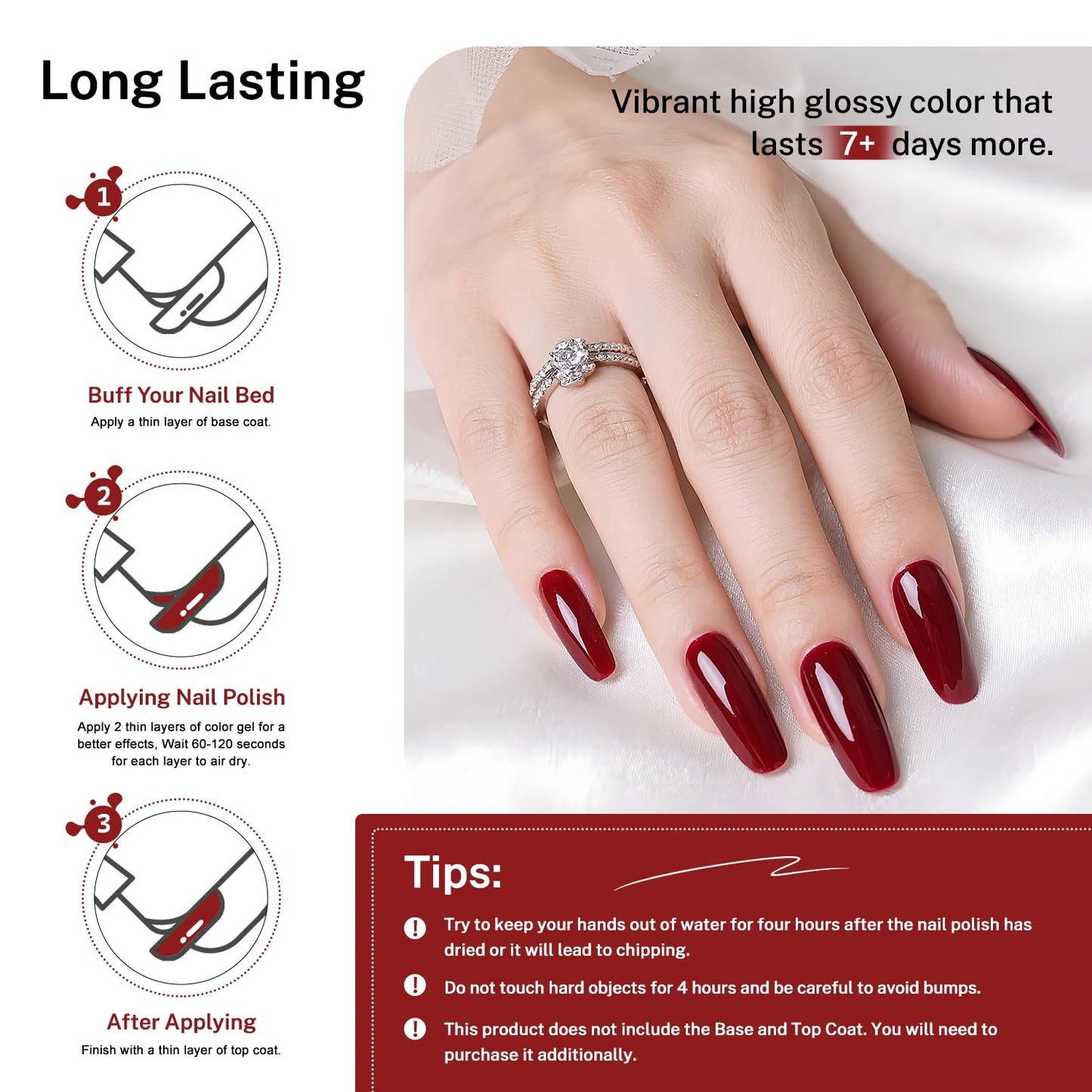 16.5ml Dark Red Nail Polish Large Volume Quick Dry Nail Polish, Long Lasting Shine, Fingernail Toenail Nail Art DIY Home Travel Nail Art Gift-Velvo Beauty