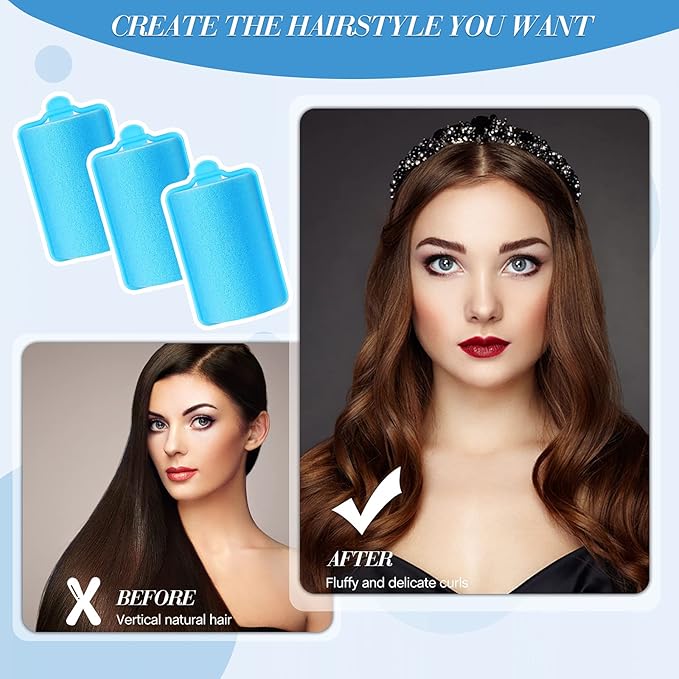 Geyoga 18 Pieces Sponge Hair Rollers Large Soft Foam Hair Styling Curlers Large Size Hairdressing Curlers for Women(1.4 x 2.6 Inches,Blue)-Velvo Beauty