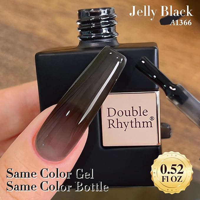 Double Rhythm 0.5Oz Translucent Gel Polish Sheer Neutral Natural Light Milky Same Color Same Bottle 15ML Jelly Gel Polish Nail Art DIY at Home (Black-A1366)-Velvo Beauty