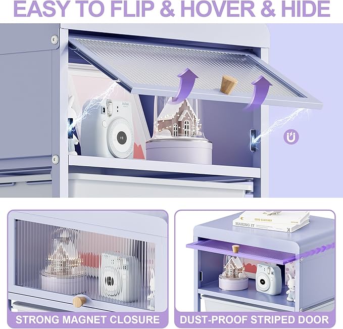 Utility-Rolling-Storage-Drawer-Craft-Cart-Organizers with 4 Drawers & Dust-Proof Door for Kid Craft Art Room,Bedroom,Home Office, Lavender Purple-Velvo Beauty