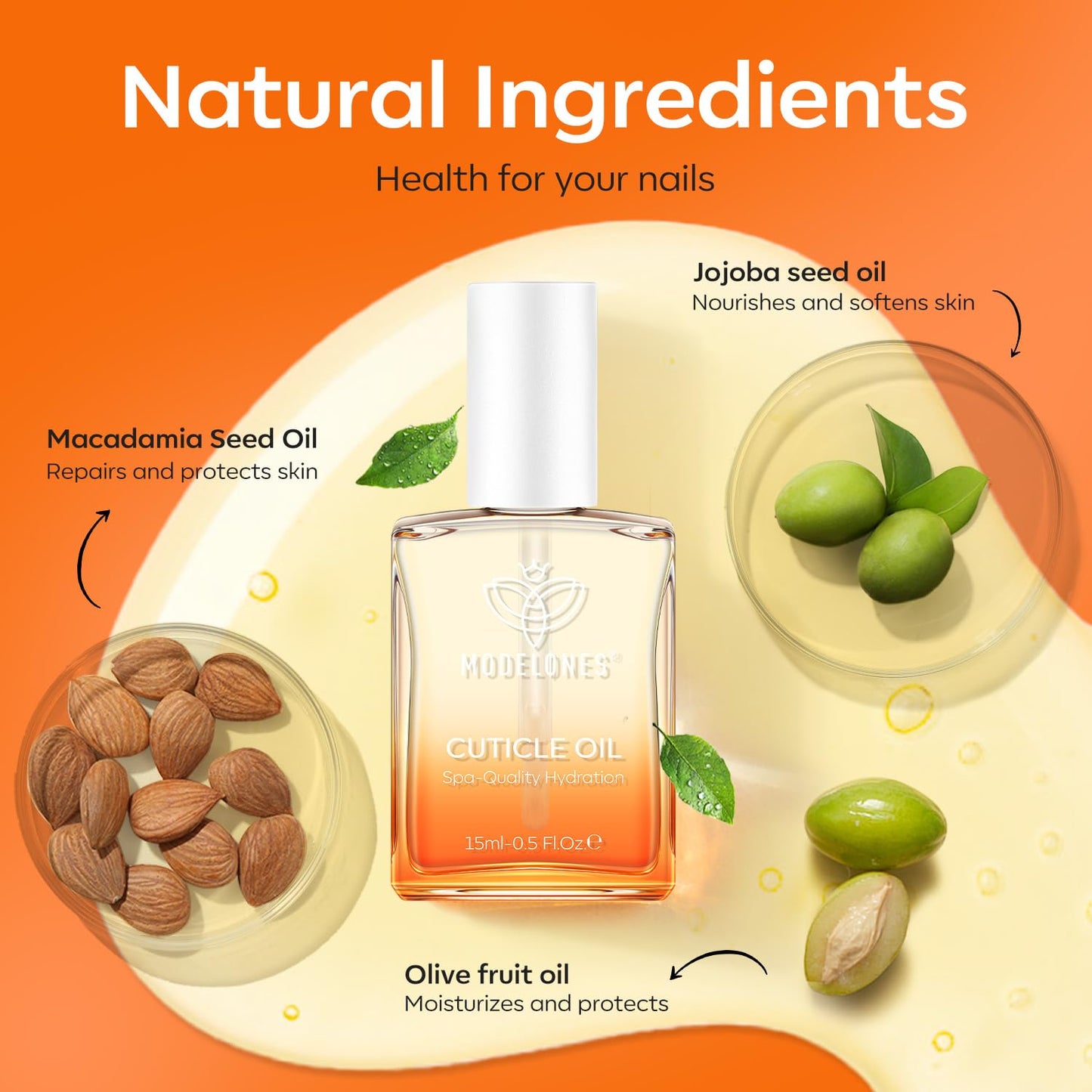 modelones Cuticle Oil for Nails Orange Nail Oil for Growth and Strength Nail Growth Oil Cuticle Care Quick Dry Nail Care Moisturize and Strengthen Damaged Nails 15ml 0.5Fl Oz-Velvo Beauty