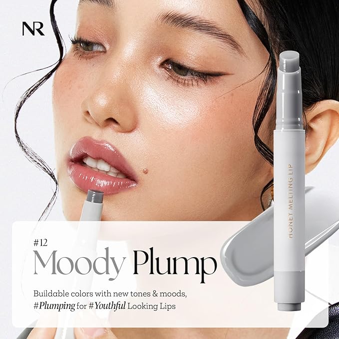 Nature Republic HONEY MELTING LIP PLUMPING (12 GRAY) SOFT LIP STICK Moody Plump Hydrating Gloss, Moisturizing balms, Volumizing formula,Nude & Sheer tint, Glowy Finish, korean make up-Velvo Beauty