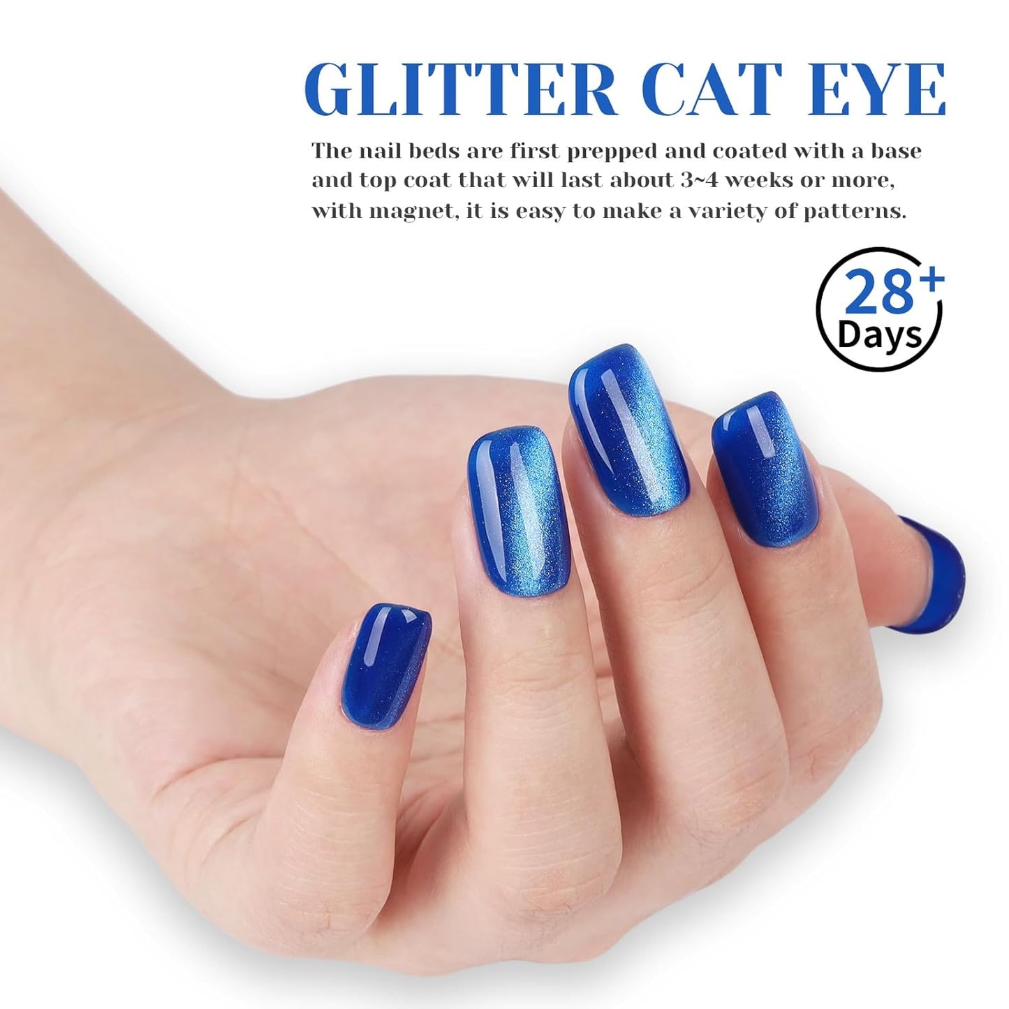Blue Cat Eye Gel Nail Polish, LED UV Nail Lamp Needed Navy Blue Cateye Gel Polis Color for Summer Spring Winter, Perfect for DIY at Home & Ideal Gift for Nail Art Lovers!-Velvo Beauty