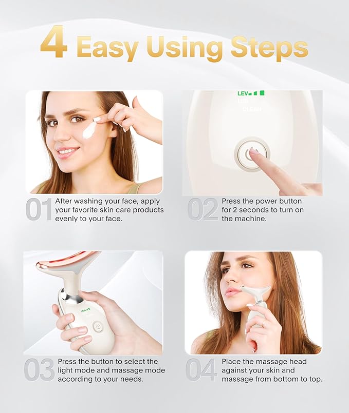 Red Light Therapy for Face and Neck, 7 Color Beauty Face Massager Tool, Vibrating Facial Massager with Thermals for Wrinkles, Double Chin, Glossy White-Velvo Beauty