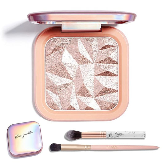 Face Highlighter Makeup Palette Kit, Shimmer Glitter Highlight Contouring Palette Natural Nude Shiny Contour Highlight Makeup Illuminator Highlighter Concealer Palette with brush (Nude Pink)-Velvo Beauty