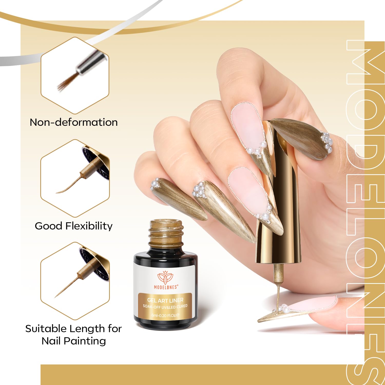 modelones Metallic Gold Silver Gel Liner Nail Polish 2 Pcs Chrome Mirror 3D Effect Nail Art Polish Bronze Thin Brush For Swirl Soak Off French Tip DIY Salon Nail Glue Manicure Gift For Women Girls-Velvo Beauty