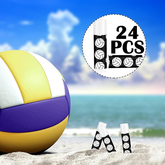 24 Pcs Volleyball Lip Balm Volleyball Team Gifts Volleyball Party Favors Volleyball Lip Balm Gift for Volleyball Team Volleyball Party Guest Supplies (Black)-Velvo Beauty
