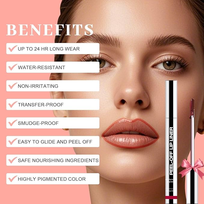 Peel Off Lip Liner Stain - Long Lasting Natural Lip Stain Transfer-proof Lip Liner, Moisturizing Waterproof Lip Gloss Stain, Highly Pigmented Color for All Skin, Ideal Gifts for Women (Rose)-Velvo Beauty