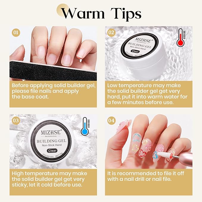 MIZHSE Solid Builder Gel for Nails, Clear Non-Sticky Sculpting Gel, 3D Nail Art Carving Building Modeling Hard Nail Extension Soak Off UV/LED Nail Art Salon Home DIY 15g-Velvo Beauty