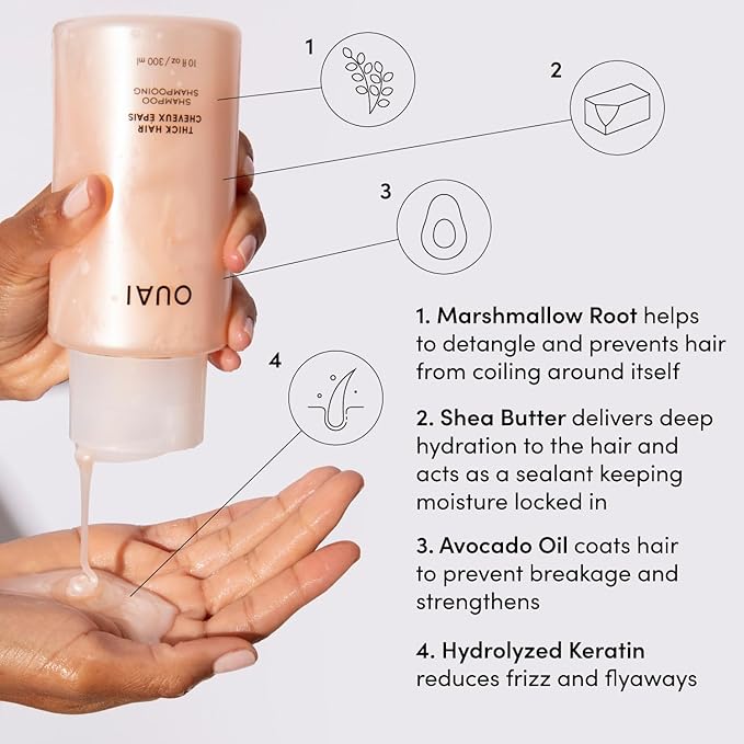 OUAI Thick Shampoo Refill - Moisturizing Shampoo with Keratin, Marshmallow Root, Shea Butter & Avocado Oil for Thick Hair - Strengthens & Hydrates - Paraben, Phthalate & Sulfate Free (32 Fl Oz)-Velvo Beauty