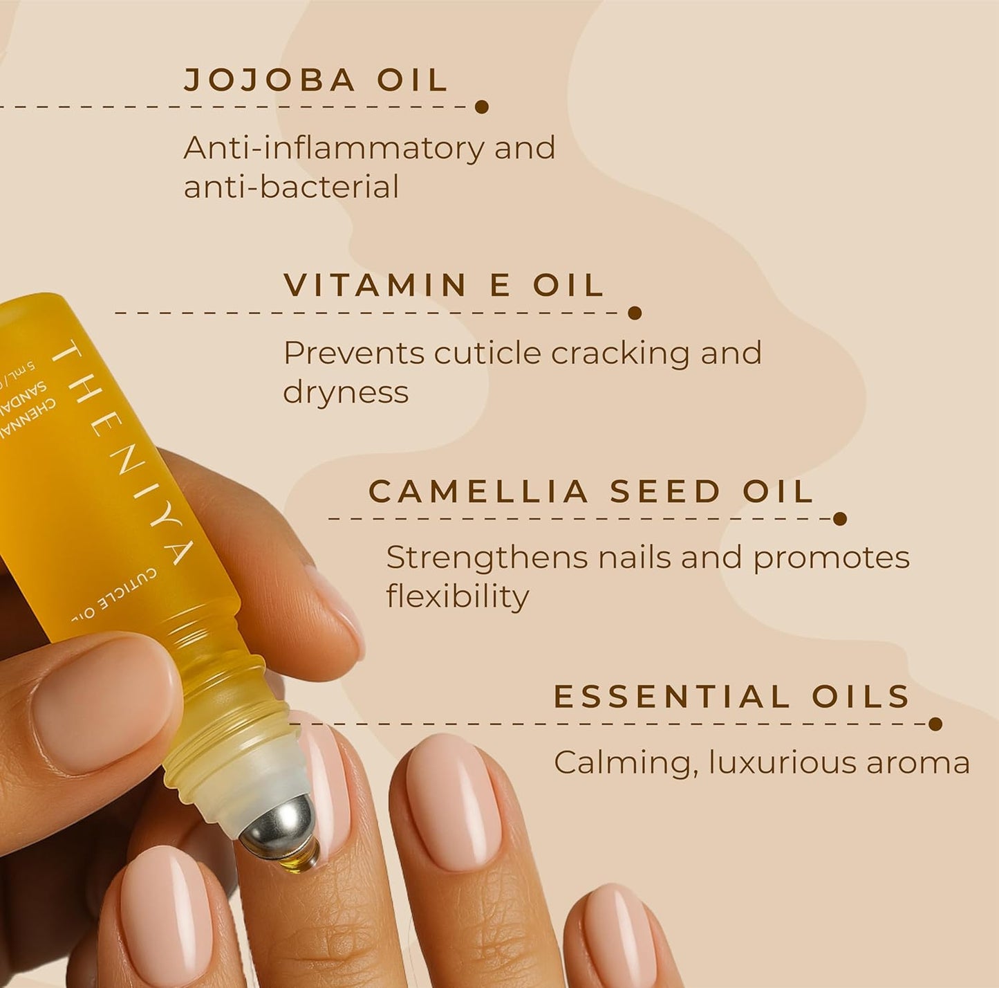 Cuticle Oil for Nail Strengthening and Growth – Hydrating, Vegan, Organic Formula with Jojoba & Vitamin E | 3 Signature Fragrances | 5mL Roll-On (0.17 Fl Oz, Sandalwood Fragrance)-Velvo Beauty
