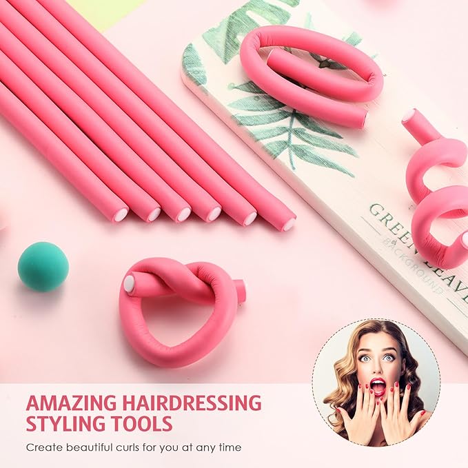 Syhood 30 Pcs 7'' Flexible Curling Rods Twist Foam Hair Rollers Soft Foam No Heat Hair Rods Rollers and 1 Steel Pintail Comb Rat Tail Comb for Women Long Short Hair(Pink,7 x 0.47 Inch)-Velvo Beauty