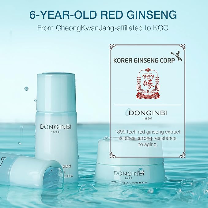 DONGINBI Red Ginseng Hydra Bounce Cream Fresh Travel Kit - Hydrating and Nourishing Skincare Set- Hydra Bounce Softener 15ml, Emulsion 15ml, Cream 7ml-Velvo Beauty