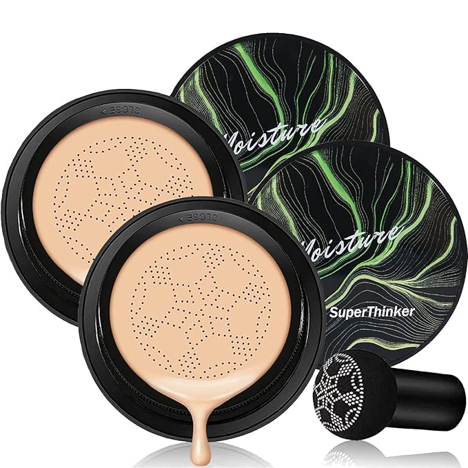 Air Cushion CC Cream Mushroom Head Foundation, Moisturizing BB Cream Makeup Long Lasting Matte Concealer (2 PCS Natural)-Velvo Beauty