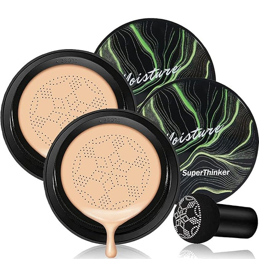 Air Cushion CC Cream Mushroom Head Foundation, Moisturizing BB Cream Makeup Long Lasting Matte Concealer (2 PCS Natural)-Velvo Beauty