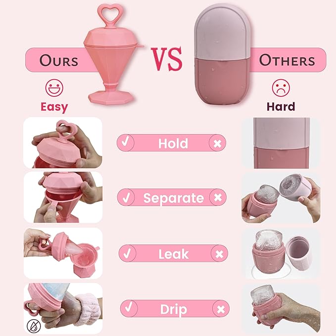 Rena Chris Ice Roller for Face: Diamond Ice Facial Roller, Reach Detailed Areas, De-Puff Eye Bags, Reusable Silicone Massage Ice Mold with Face Wash Wristband, Skin Care Tools for Women(Pink)-Velvo Beauty
