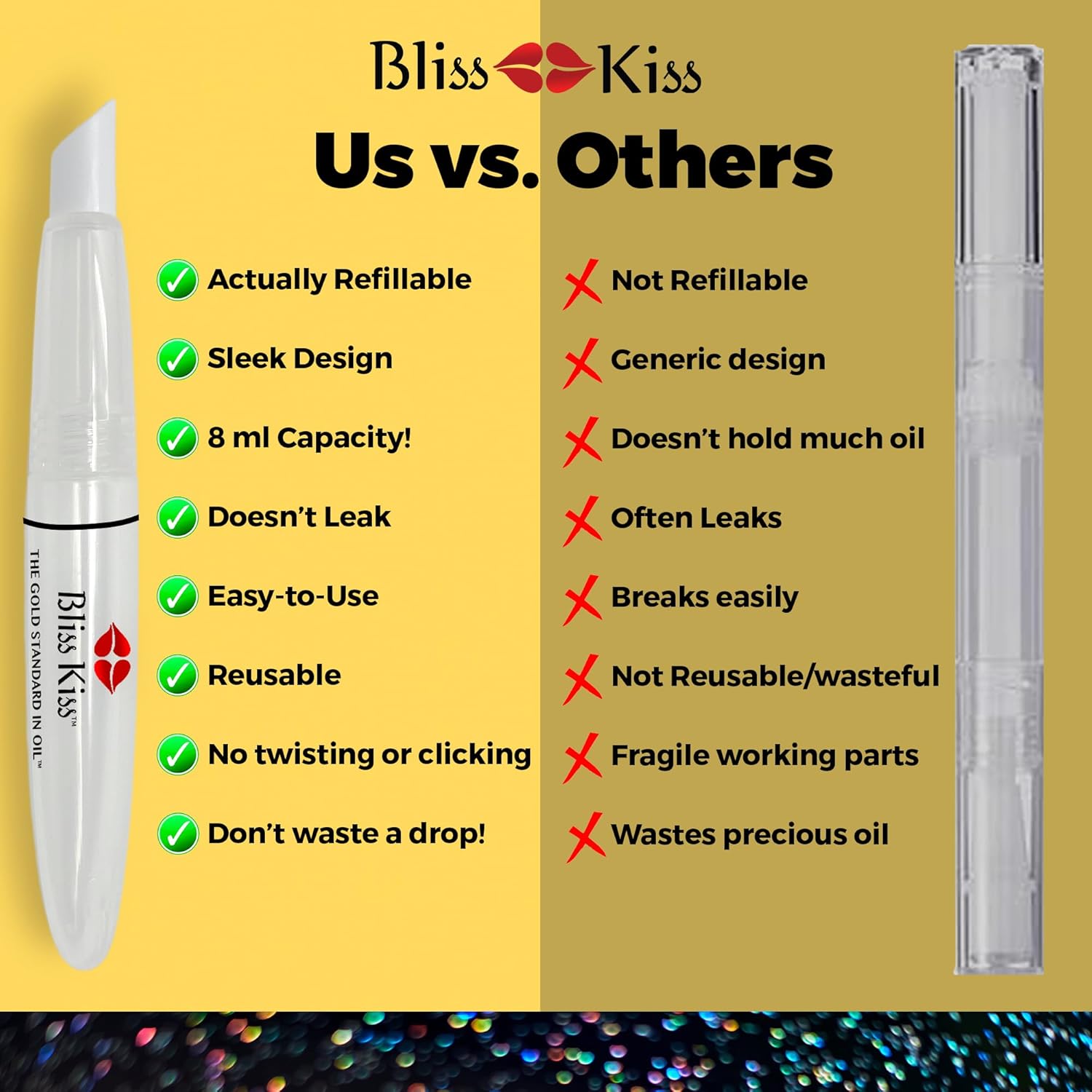 Bliss Kiss Refillable Cuticle Oil Pen for Nails - Empty 8 ml Squeeze Nail Oil Pen with brush applicator from 1-Pack-Velvo Beauty