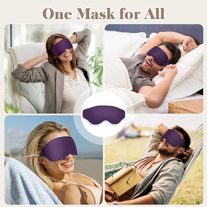 3D Cooling Eye Mask Sleep Mask for Men & Women, 100% Pressure-Free & Light Block-Out Eye Mask for Sleep with Easy Adjustable Strap, Night Eye Cover for Travel, Purple-Velvo Beauty