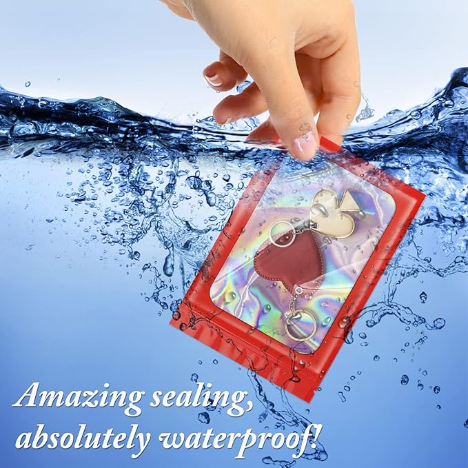 ANZNKU 100 Pcs Smell Proof Mylar Resealable Bags, Holographic Packaging Bags, Resealable Odor Foil Pouch Zip Bags with Clear Window for Food Storage and Lipgloss, Jewelry Lash (Red, 3.9 x 7.1 Inch)-Velvo Beauty