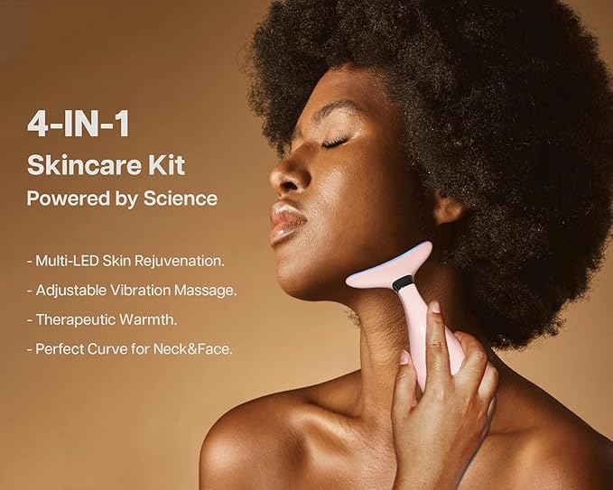 Lily Neck Face Massager, Face Sculpting Tool, Skin Rejuvenation Device with Thermal, Triple Action LED and Vibration, for Anti-Aging, Lifting and Tightening Sagging Skin (Pink)-Velvo Beauty