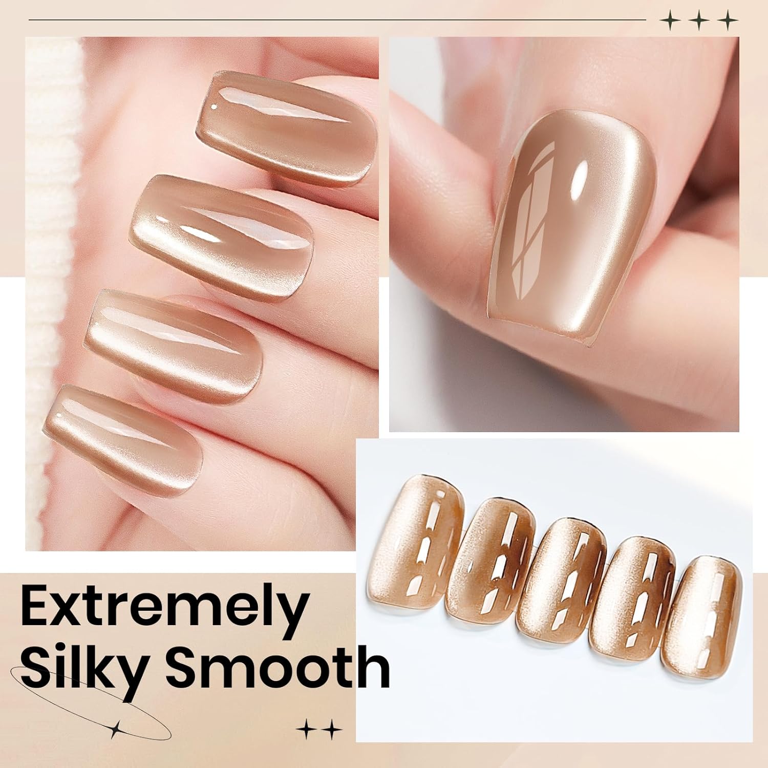 Moonlight Cat Eye Gel Nail Polish 10ml Silk Magnetic Nail Polish Glass Cateye Gel Polish with Magnetic Stick Soak Off UV LED Nail Lamp Nail Art Manicure Salon Home DIY 002, Milky Coffee-Velvo Beauty