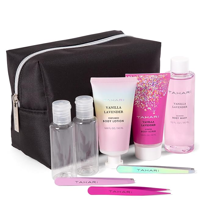 Tahari Spa Gift Set for Women, Vanilla Lavender Spa Set, Bath Kit for Women Gift Set Includes Body Lotion, Body Wash, Hand Cream, Lotion Gift Set for Women, Birthday Gifts For Women - (Black)-Velvo Beauty