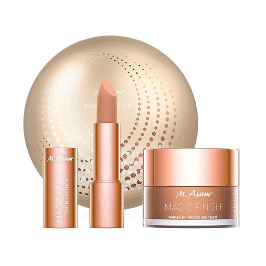 M. Asam MAGIC FINISH Duo Set – Make-Up Mousse (1.01 Fl Oz) & Lipstick Hazelnut Heaven (0.14 Oz), 4in1 Primer, Foundation, Concealer and Powder & Satin Lipstick in creamy-nutty Nude Shade-Velvo Beauty