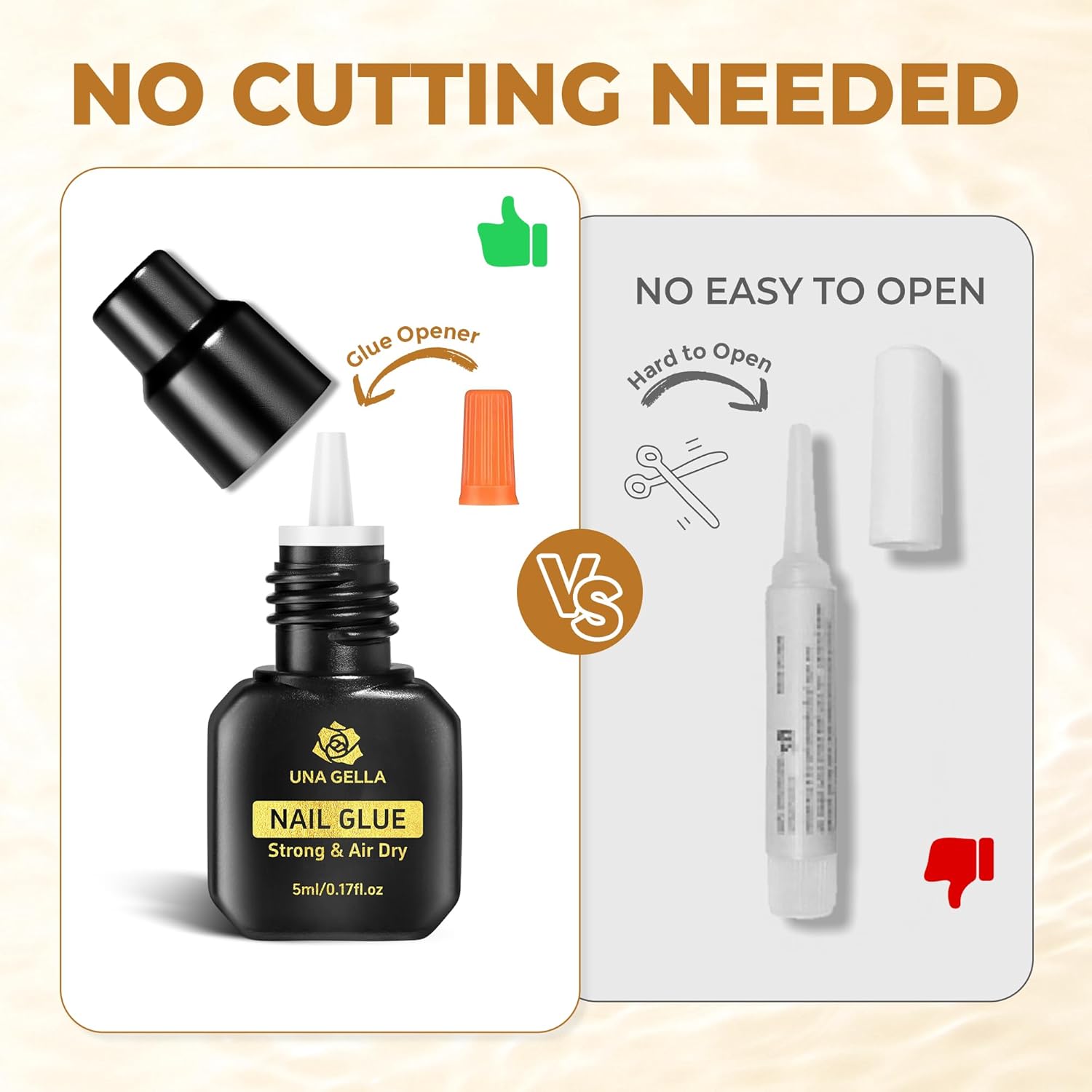 UNA GELLA Quick Drying Super Nail Glue for Press On Nails, Acrylic Nails & Nail Tips No Lamp Need Press On Nails Glue Drip Use with Opener（5ML） Long Lasting for DIY Nail Art-Velvo Beauty