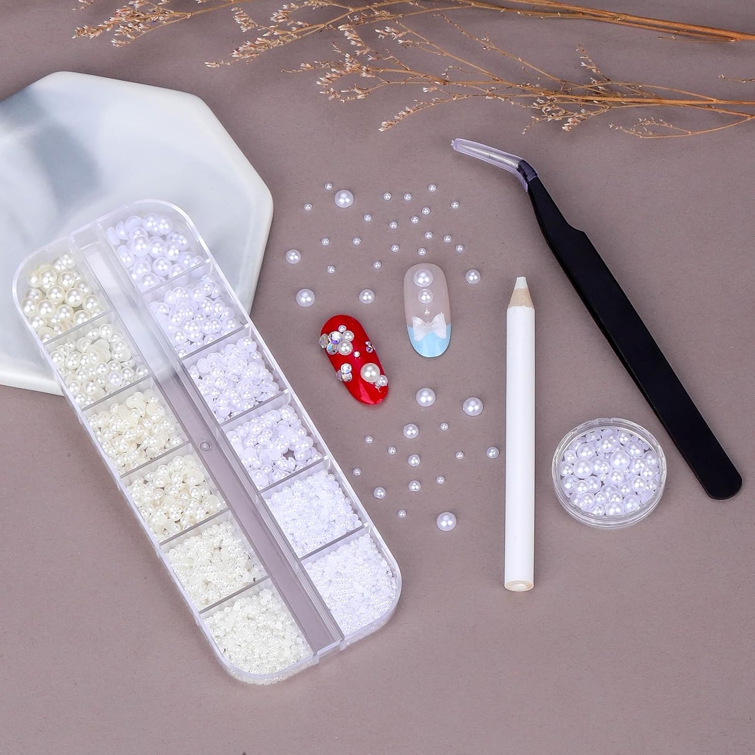 Flatback Rhinestones Half Pearls for Crafting, 1.6-4mm White Glass Rhinestones and 1.5-6mm Small Pearls for Bedazzling, Clothes and Nails Art-Velvo Beauty