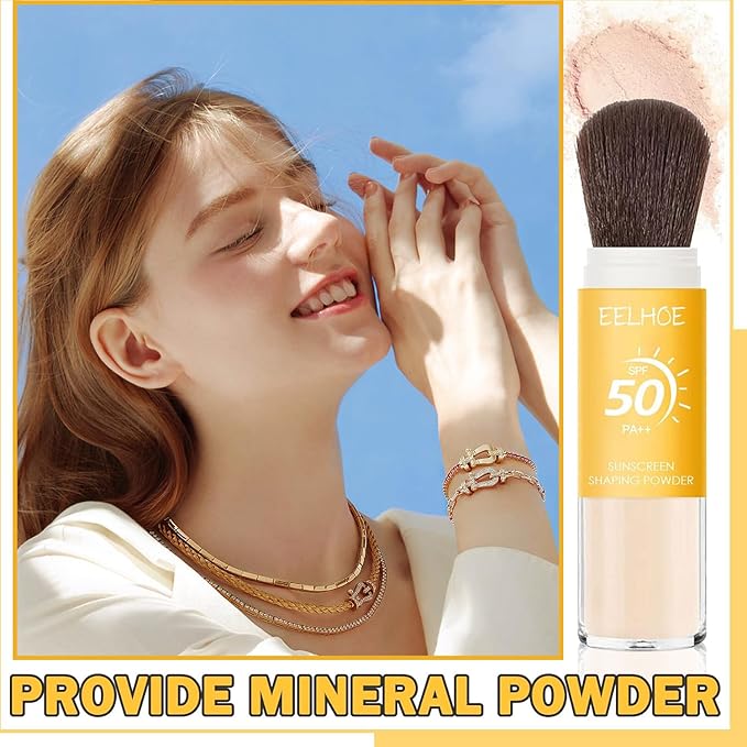 Mineral Sunscreen Setting Powder, Mineral Brush Setting Face Powder Makeup SPF 50 PA++ for All Skin, Oil Control Lightweight Breathable Concealer Brush Powder, Matte Smooth Translucent Face Powder-Velvo Beauty