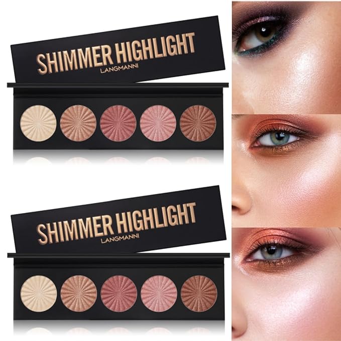 2 Packs Highlighter Powder Palette, 5 Colors Makeup Palette Contour Palette Eyeshadow Makeup Kit Waterproof Long Lasting Brilliant Lighten Skin Color Professional Face Shading Set (2, brown, Large)-Velvo Beauty