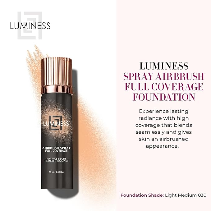 LUMINESS Spray Airbrush Foundation Makeup, Shade 030 - Lightweight, Full Coverage Foundation for Face, Neck & Body - Water-Based Concealer for Seamless Blending, Natural-Looking Finish, 2.36 fl oz-Velvo Beauty