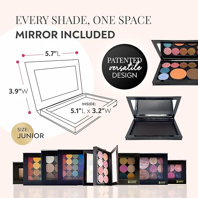 Junior Magnetic Makeup Palette, Empty Magnetic Palette, Universal Magnet makeup palette for Eyeshadows, Powders, Customizable Beauty Organizer with Mirror-Velvo Beauty