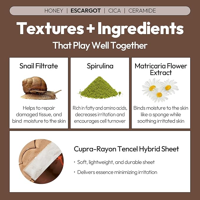 LAPCOS Skin Barrier Repair Sheet Mask Variety Pack – Escargot, Cica, Ceramide, Honey 4 Types of Face Mask Set – Daily Korean Skin Care w/Snail Mucin, Centella Asiatica & Niacinamide (12 ea)-Velvo Beauty