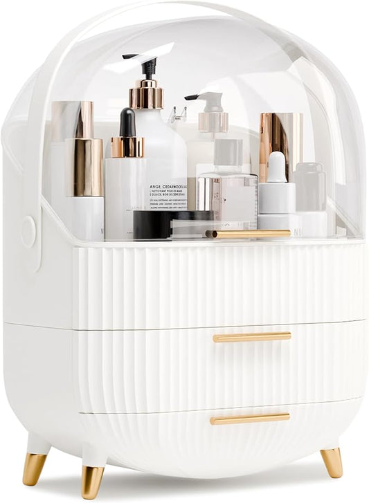Makeup Organizers and Storage, Make up Organizer for Vanity Cosmetics Skincare Organizers With Lid and Drawers Display Cases for Countertop（White）-Velvo Beauty