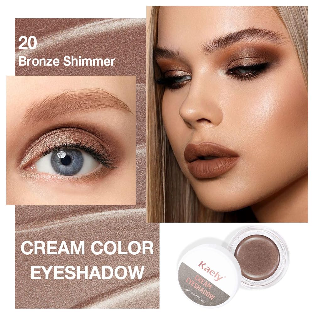 Kaely Single Cream Eyeshadow Pot, Bronze Shimmer Eye Shadow for Older Women High Pigmented Waterproof, Natural Eyeshadow Palette Makeup Brightener, sombras en crema para ojos, Blendable, 20-Velvo Beauty