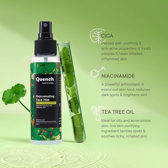 Quench CICA & 2% Niacinamide Face Mist Toner for Oil & Acne Control | Hydrates, Calms and Refreshes Skin | Gentle & Non-Irritating | Lightweight, Alcohol-Free and Non-Comedogenic (100ml)-Velvo Beauty