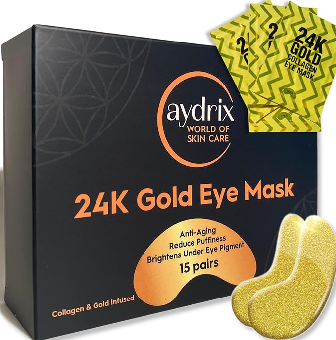 24K Gold Under Eye Mask Treatment - Corrects Puffy Eyes, Dark Circles - Reduces Wrinkles, Fine Lines and Hydrates Your Skin - 15 Golden Eye Mask Pairs-Velvo Beauty