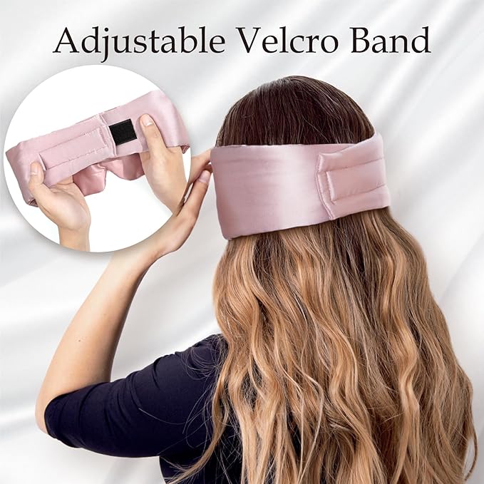 Zenssia 100% Mulberry Silk Sleep Mask Eye Mask for Man and Woman with Adjustable Headband, Full Size Large Sleep Mask & Blindfold for Total Blackout for All Night Sleep, Travel & Nap- Light Plum-Velvo Beauty