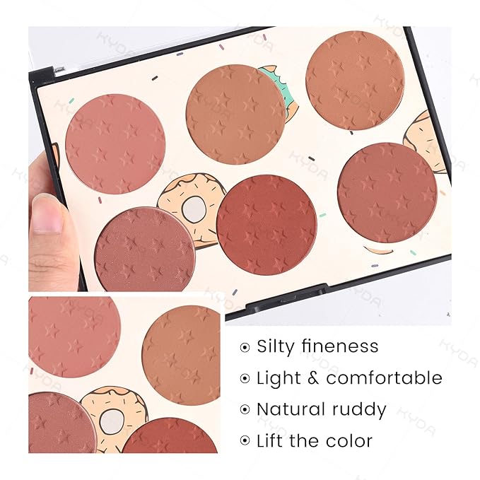KYDA 6 Colors Blush Palette, Matte and Shimmer Blush Palette, Smooth Blendable Powder, Multiuse Blusher Makeup with Contour Highlighter-Set A-Velvo Beauty