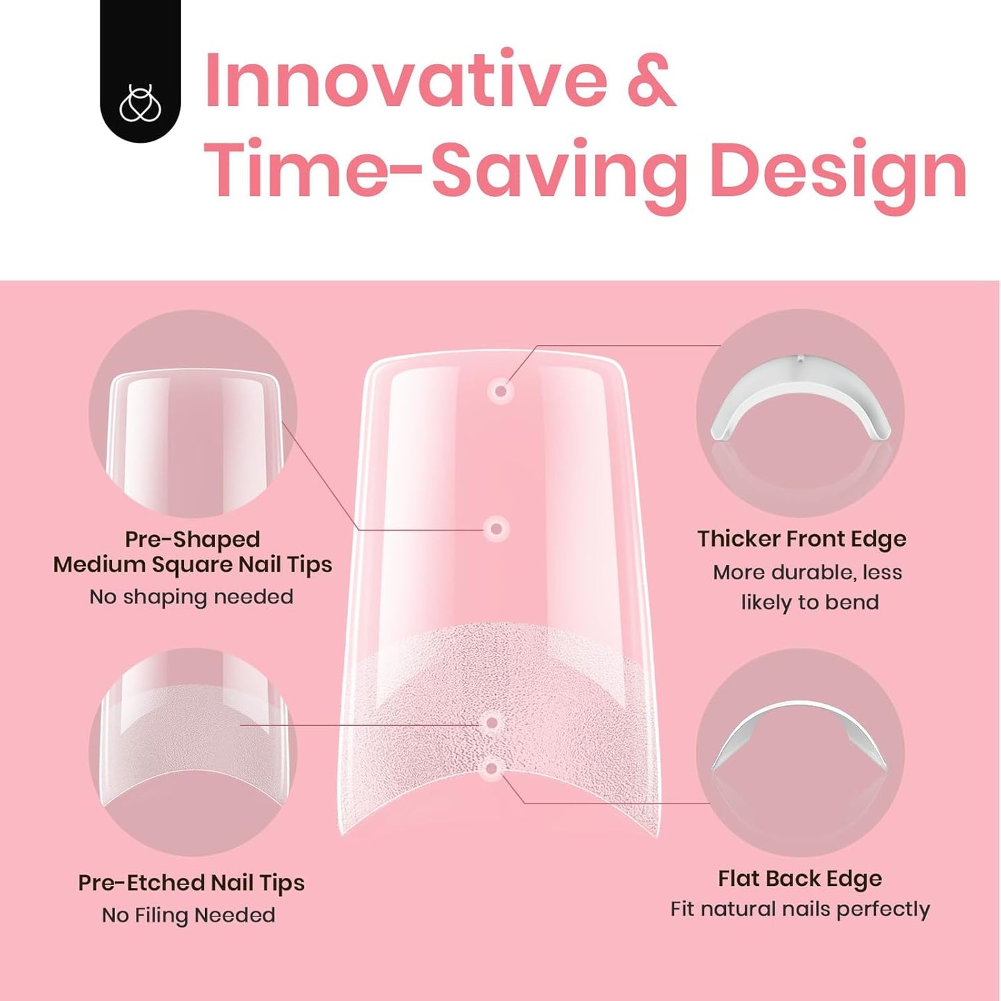 Beetles Gel Nail Tips Kit Etch-X, Square Medium, 288Pcs 12 Sizes, with 10mL Nail Glue, Pre-Etched Half Matte Half Cover Soft Acrylic False Nail Kit for Home DIY Salon Art Fall Press on Nail Extension-Velvo Beauty